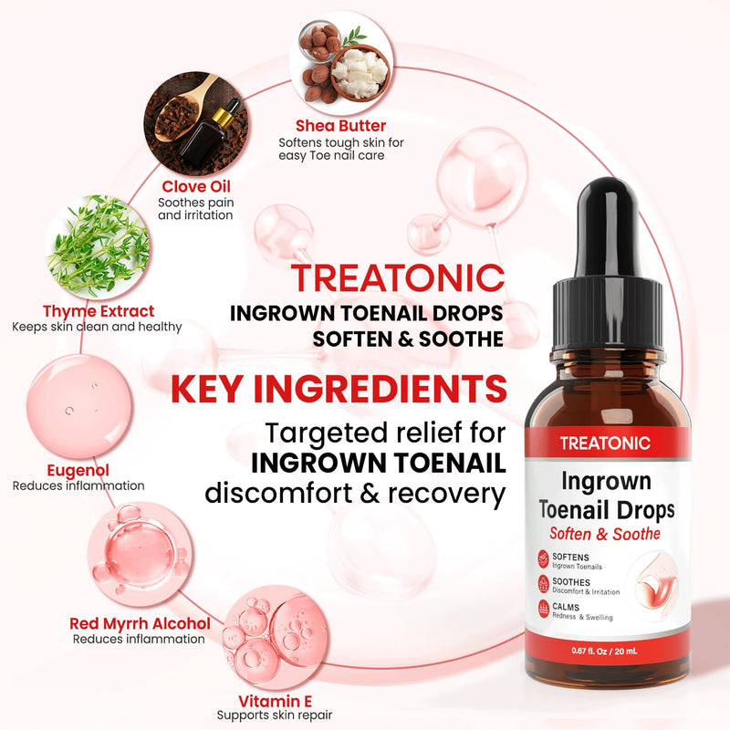 Treatonic Ingrown Toenail Treatment Kit – Nail Softening Drops & Precision Clippers Removal Set for Ingrown Toenail Care, Thick Curved Nails, Hard-to-Trim Toenails – Ingrown Toenail Tool for Home Use Ingrown Toenail Kit - BeesActive Australia