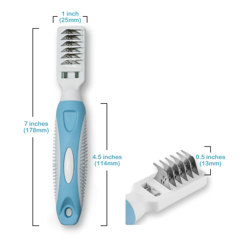 Pets First Professional Pet Mat Remover - Dematting Tool for Grooming Cats & Dogs - Removes Matted Fur, Tangles, Knots, Loose Hair & Dirt - Stainless Steel, Gentle Teeth, Soft Comfort Grip Handle,Blue - BeesActive Australia