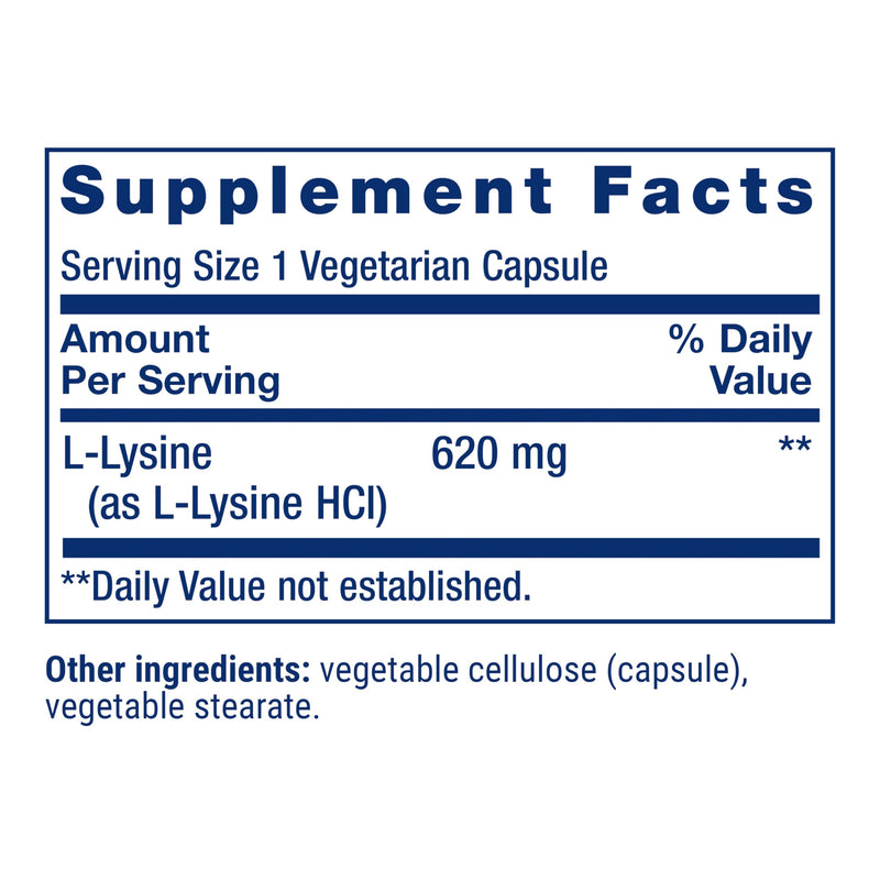 Life Extension L-Lysine,620 mg,Essential Amino Acid for Healthy nitrogen Balance,Calcium Metabolism,Stress Response & More,Gluten-Free,Non-GMO,Vegetarian,100 Capsules,(Pack of 2) 100 Count (Pack of 2) Standard Packaging