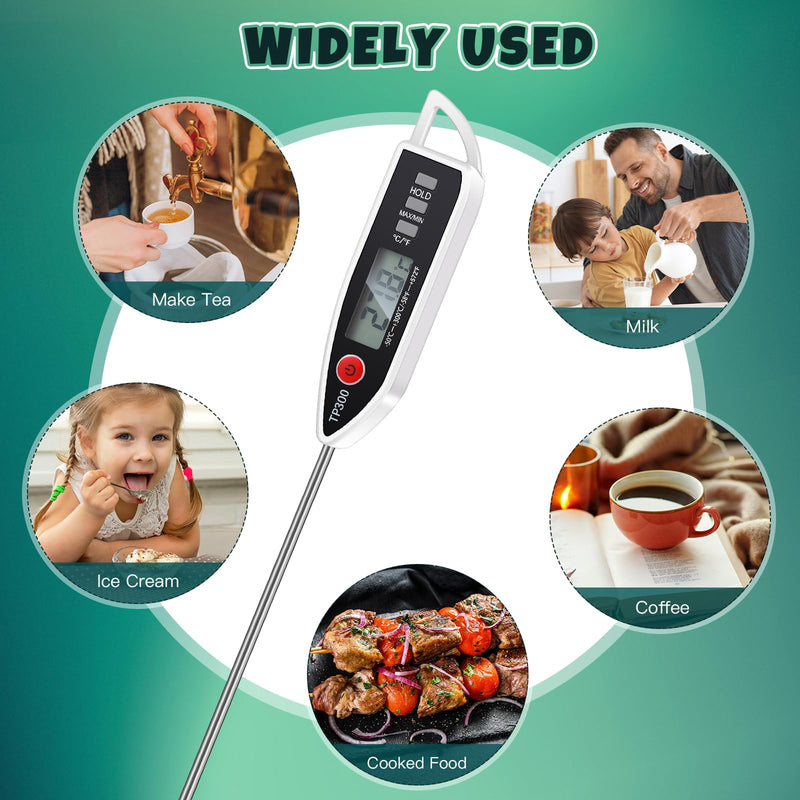 Copkim 6 Set Waterproof Food Thermometer for Water, Liquid, Candle and Cooking Digital Meat Thermometer with Long Probe Instant Read for Kitchen BBQ Grill Candy (Black,White,Red) Black, White, Red - BeesActive Australia