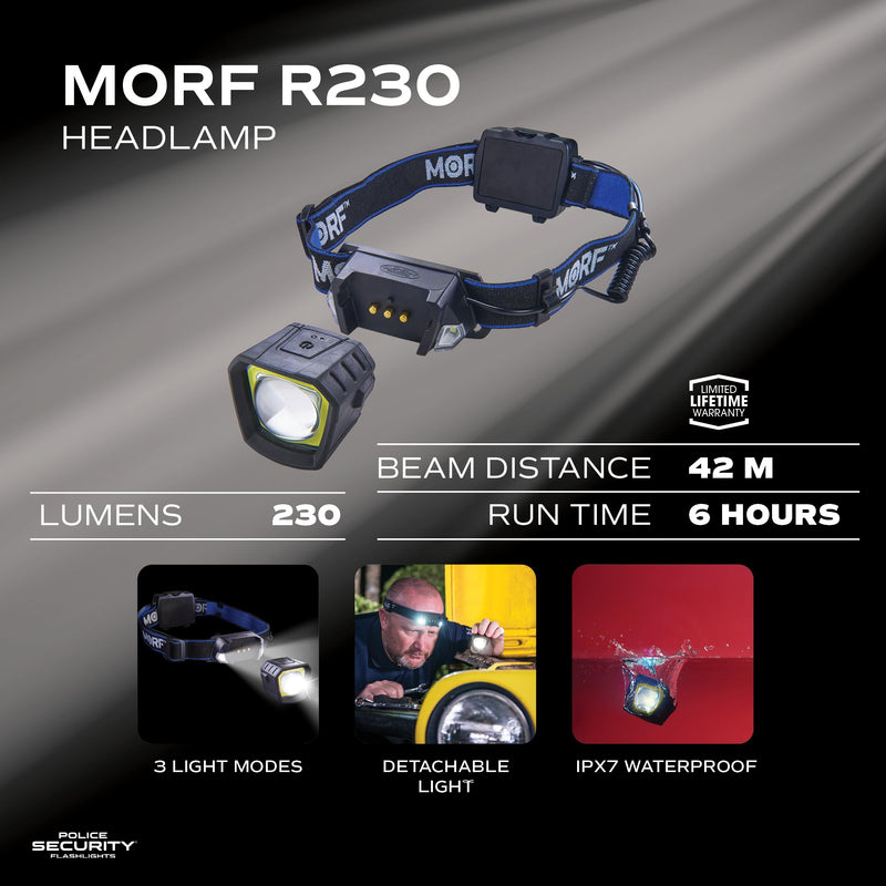 Police Security Flashlights - MORF Removable R230 3 in 1 Headlamp Magnetic Flashlight - Perfect for Mechanics, Emergency Preparedness, Outdoor, Water Proof, Drop Proof - BeesActive Australia