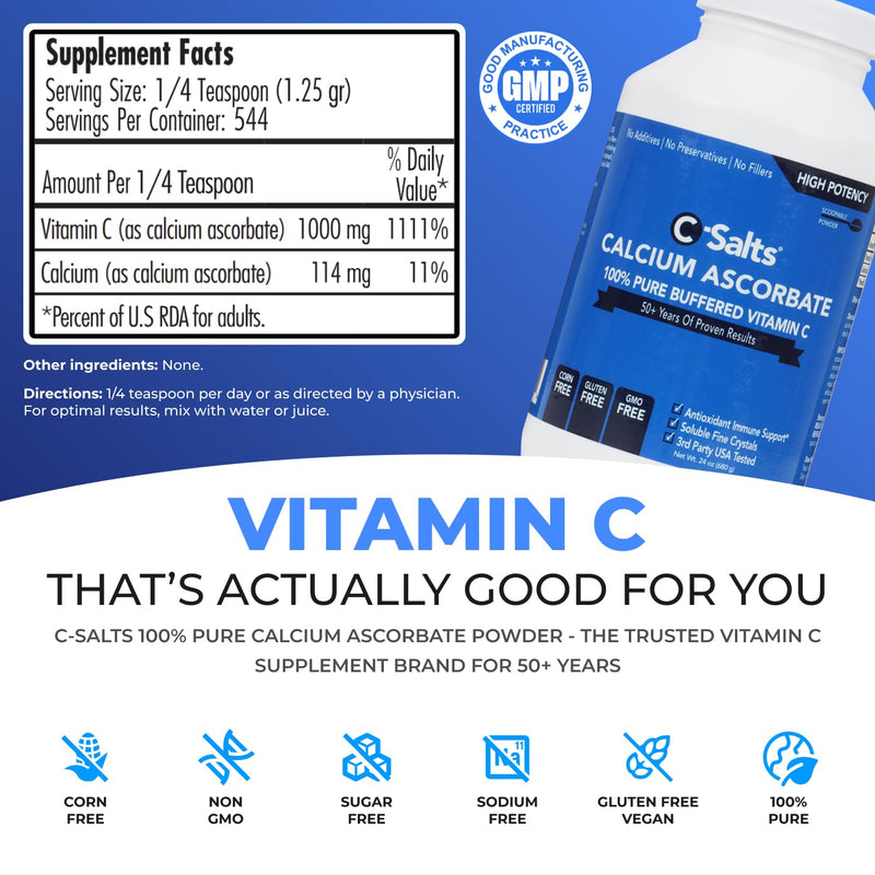 C-Salts Pure Calcium Ascorbate Vitamin C Powder (24 oz) 24 Ounce (Pack of 1)