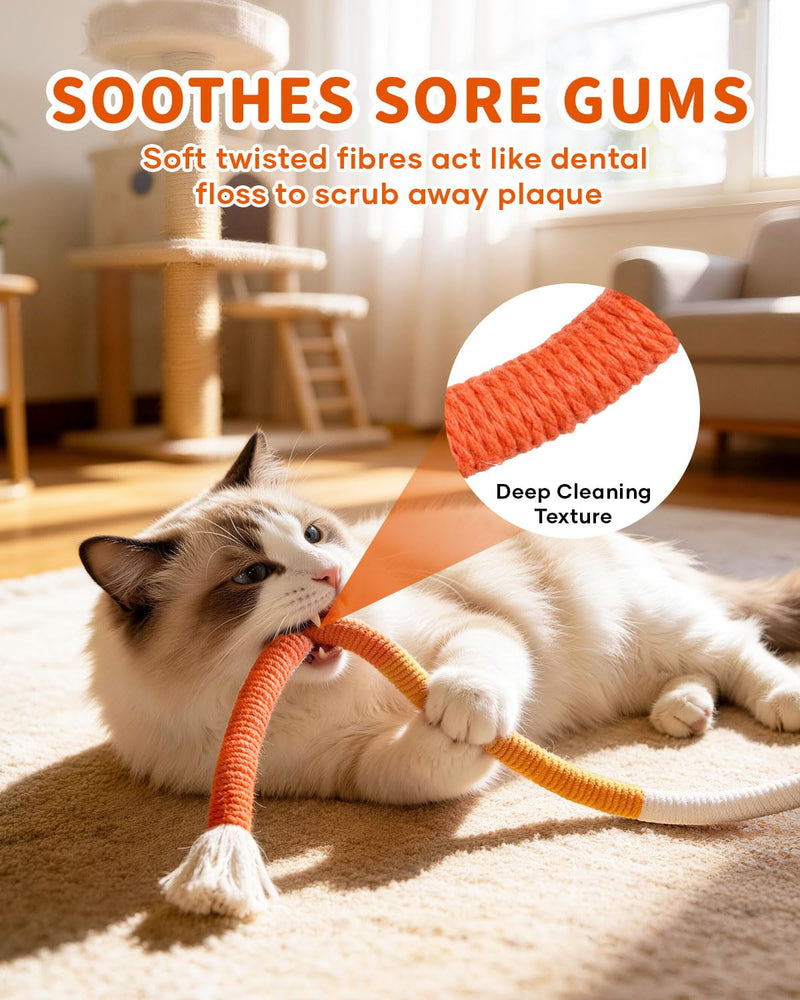 Cat Chew Rope & Kitten Teething Toys – 3 Pack (27 Inch) | Safe Cotton Cat Chew Toy [No Small Parts] | Redirects Biting from Wires | Quiet Cat Teething Toy for Dental Health