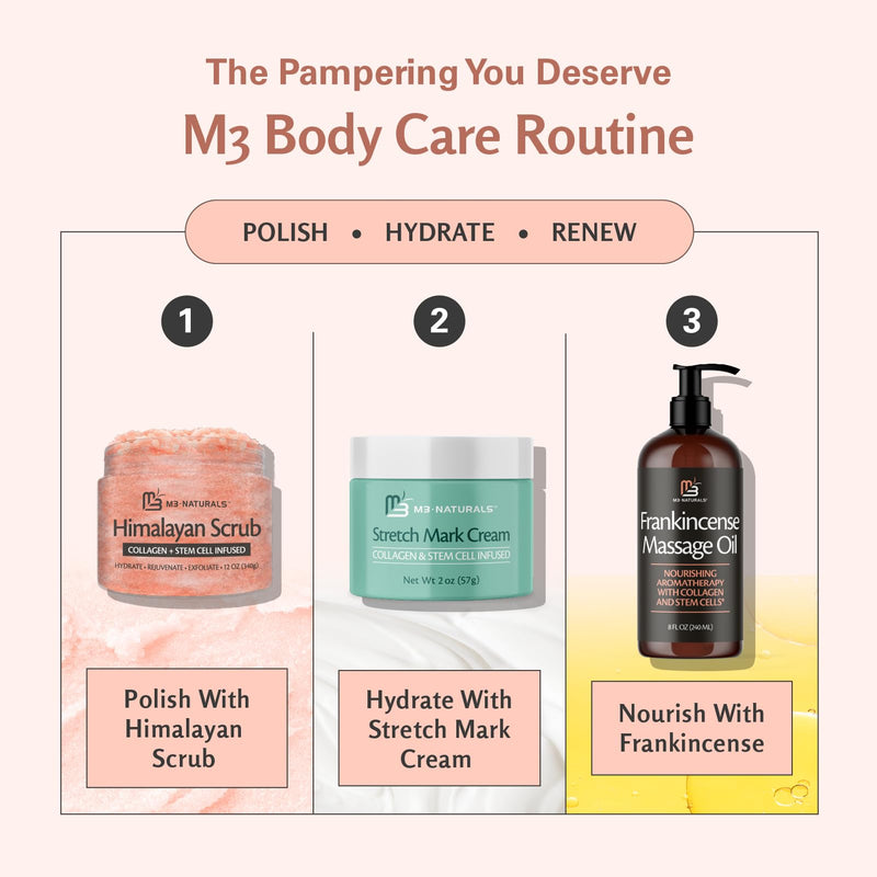 Frankincense Essential Massage Oil for Scars, Stretch Marks & Fine Lines, Firming, Hydrating, Smoothing & Calming Formula with Collagen, Stem Cells, Lavender & Grapefruit, 8 fl oz, by M3 Frankincense Massage Oil 8 fl oz