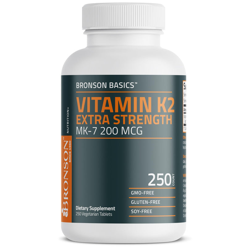 Bronson Vitamin K2 MK-7 200mcg Extra Strength, 250 Vegetarian Tablets 250 Count (Pack of 1) - BeesActive Australia