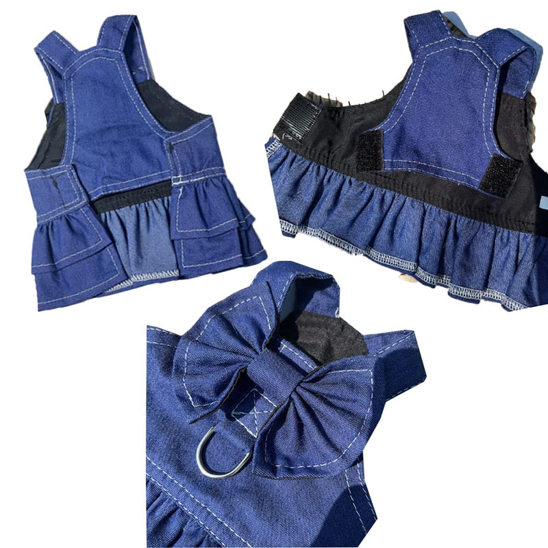 ANIAC Denim Dog Dresses for Small Dogs Puppy Girl Clothes with Leash Ring and Cute Bow Knot Summer Cat Apparel with D-Ring Blue Girl Dog Clothes (Dark Blue,Small) Skirt