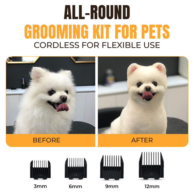 Dog Hair Clipper, Cordless Dog Hair Trimmer, Rechargeable Pet Clipper, Low Noise Waterproof, Integrated Battery Grooming Clipper for Dogs, Cats, Coats (Black) Gray Pet Trimmer - BeesActive Australia
