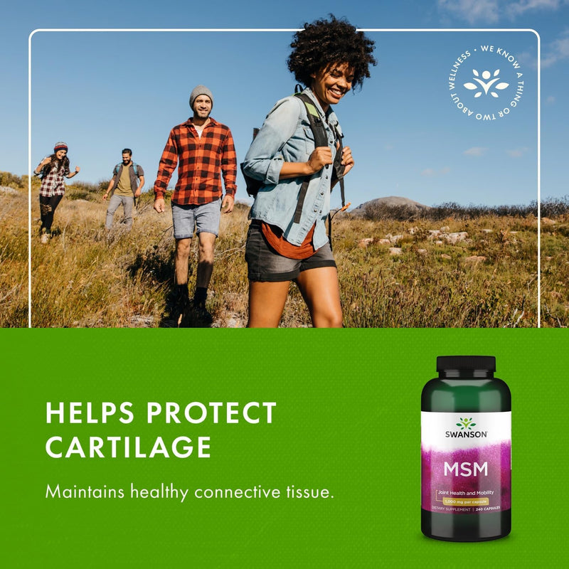 Swanson MSM - Essential Minerals Promoting Mobility & Joint Health Support - Helps to Maintain Connective Tissue Health Including Cartilage, Collagen, & Hair - (240 Capsules, 1000mg Each) 3 Pack 240 Count (Pack of 3)