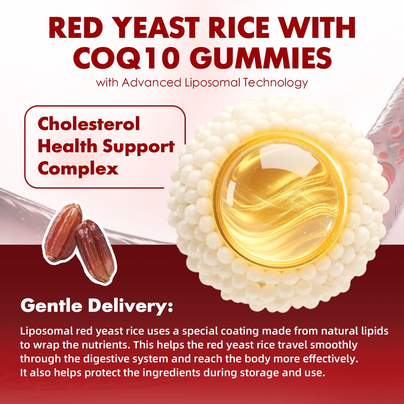 2 Pack Red Yeast Rice with Coq10 Gummies, Red Yeast Rice Supplement, Sugar Free, Raspberry Flavor, 120 Count - BeesActive Australia