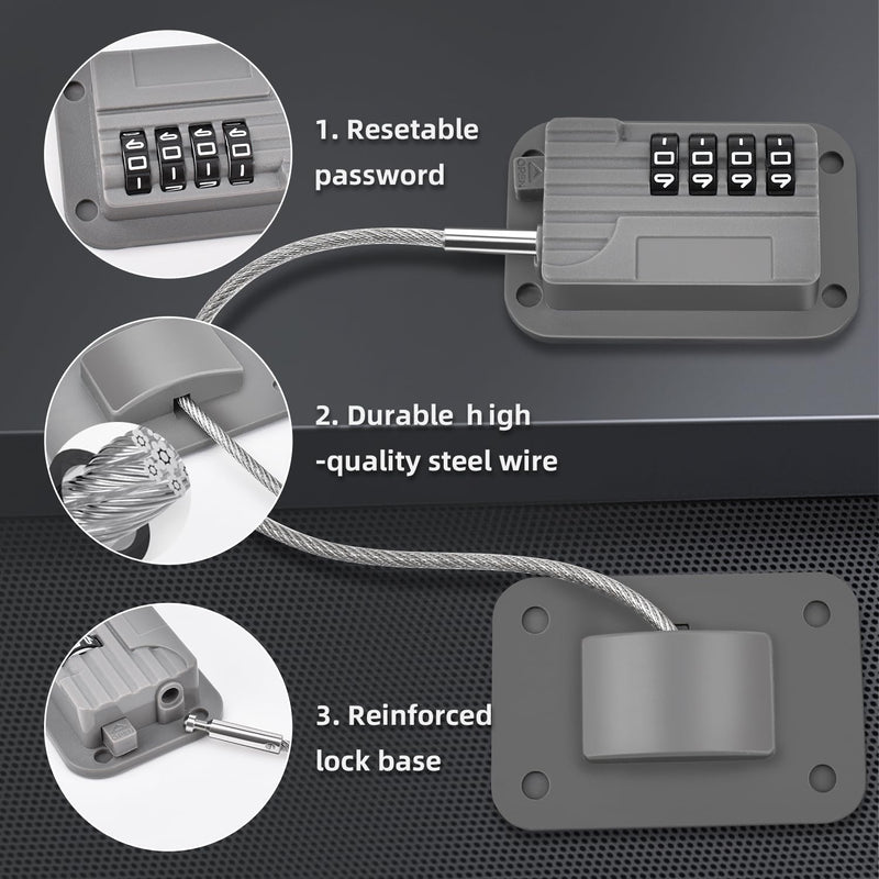 Fridge Lock, Upgraded Refrigerator Lock Combination, Freezer Lock for Upright Freezer, Cabinet Lock with Code for Child Safety, Refrigerator Lock for Kids, Grey Gray