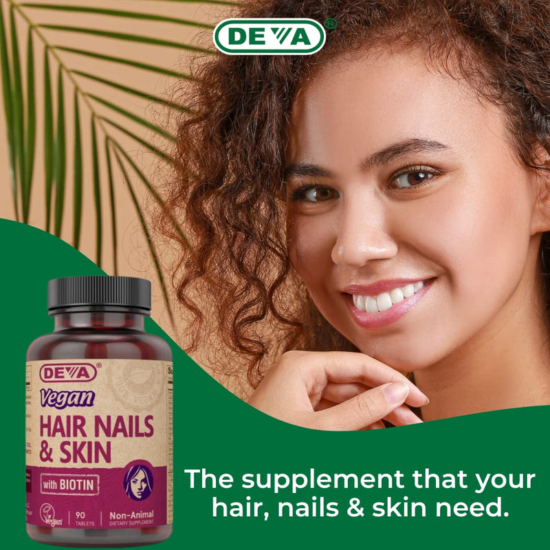 DEVA Vegan Vitamins Hair, Nails & Skin Supplement with 500 mcg of Biotin Per Tablet 90 Tablets (Pack of 2) 90 Count (Pack of 2)