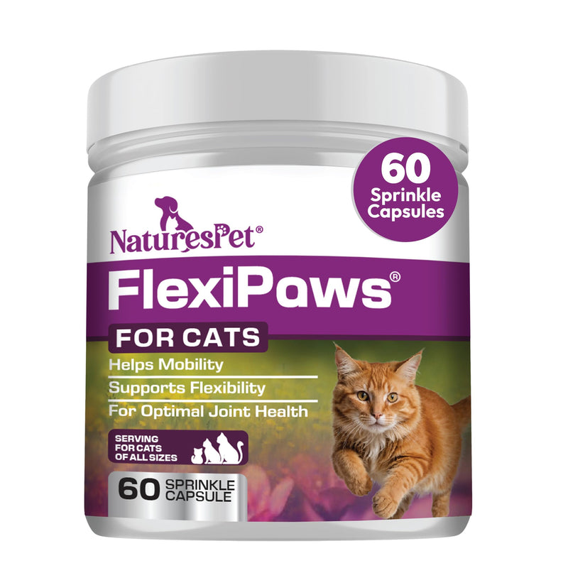 FLEXIPAWS –Joint Supplement for Adult Cats, with Glucosamine, Chondroitin, Green Lipped Mussel for Senior Cat Hip and Joint Care | 60 Sprinkle Capsules