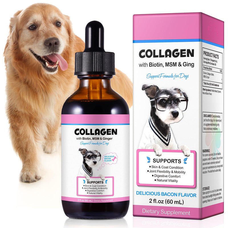 Collagen Drops for Dogs, Liquid Collagen for Dogs with Biotin & Vitamin C – Complementary Feed for Skin & Coat Care – 60ml