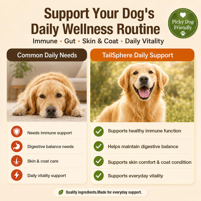 Turkey Tail Mushroom for Dogs, TailSphere 12-in-1 Mushroom Chews for Dog Immune, Gut, Skin & Coat Support, 7-Mushroom Blend with Reishi & Lion’s Mane, Probiotics & Omega-3, Chicken Flavor, 90 Count