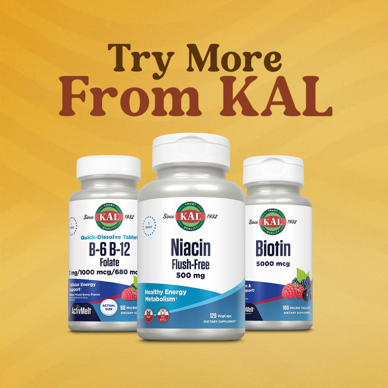 KAL Vitamin B-6, B-12 & Folic Acid Supplement, Heart Health, Energy & Red Blood Cell Support*, with Vitamin B12 Methylcobalamin & Folate, Natural Berry Flavor, 60 Servings, 60 ActivMelt Micro Tablets | Cellular Energy, Nerve & Red Blood Cell Support - ...