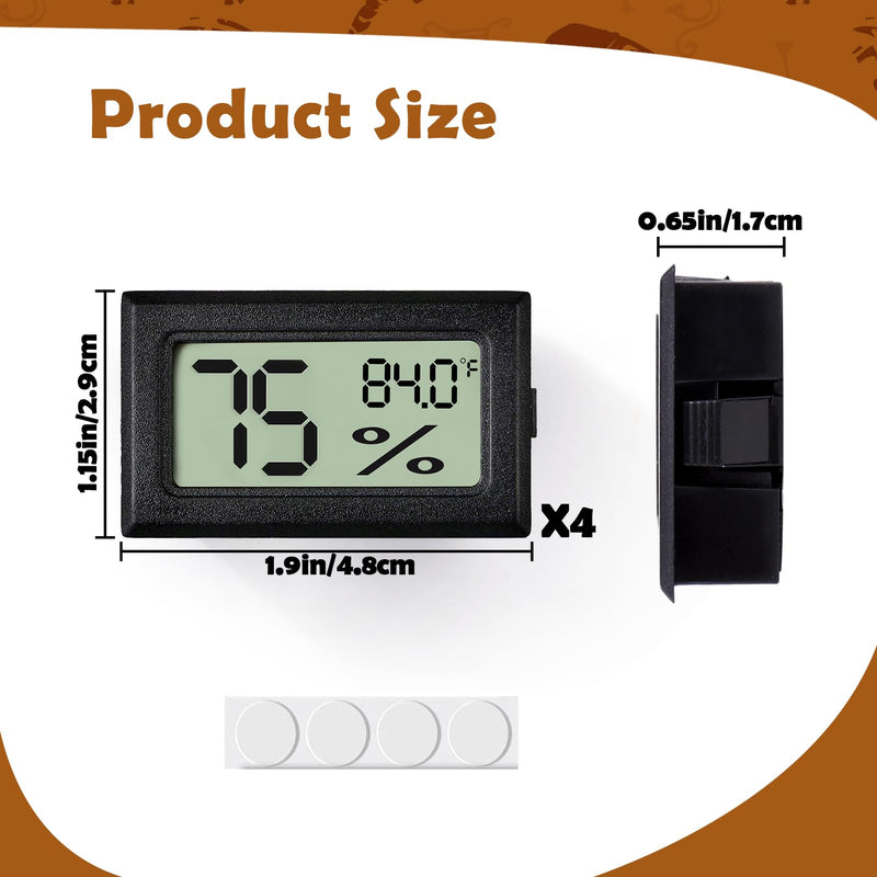 Vodolo Reptile Thermometer and Humidity Gauge,4PCS Digital Adhesive Reptile Hydrometer Thermomete Tank Accessories Pet Supplies for Tortoise Habitat,Chameleon Cage,Iguana,Tree Frog Terrarium 4PCS Rectangular - BeesActive Australia