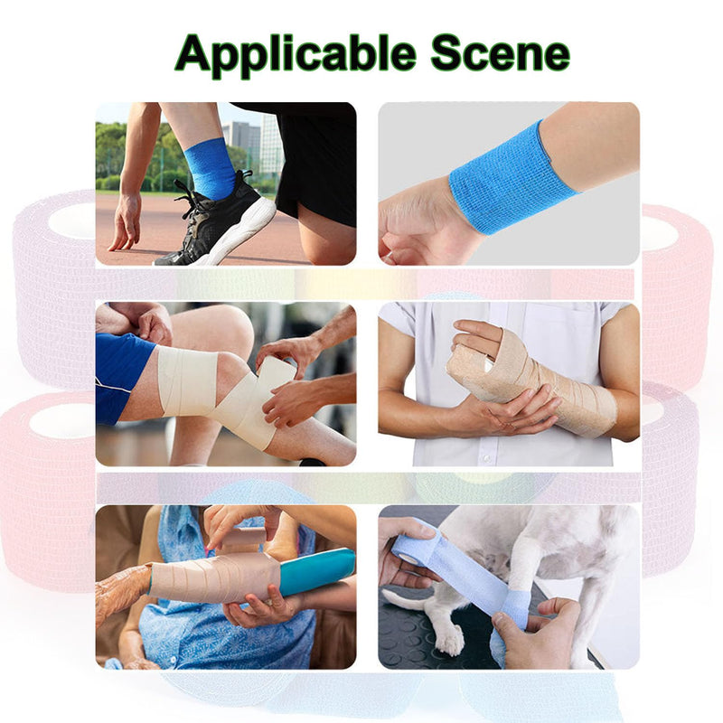 ANAMPION 8 Pack Self Adhesive Bandage Wrap Vet Wrap 2 Inch x 5 Yards Non-Woven Breathable Elastic Self-Adherent Tape for Stretch Athletic, Sports, Wrist, Ankle (Mix) 2IN Mix-8 - BeesActive Australia