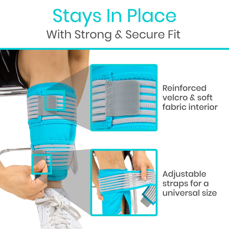 Vive Calf & Shin Ice Pack Wrap (Single) - Extra Strength Hot & Cold Therapy for Shin Splints & Leg Pain - Adjustable Compression Straps to Stay in Place - Flexible When Frozen with 30+ Minutes of Cold Single - BeesActive Australia