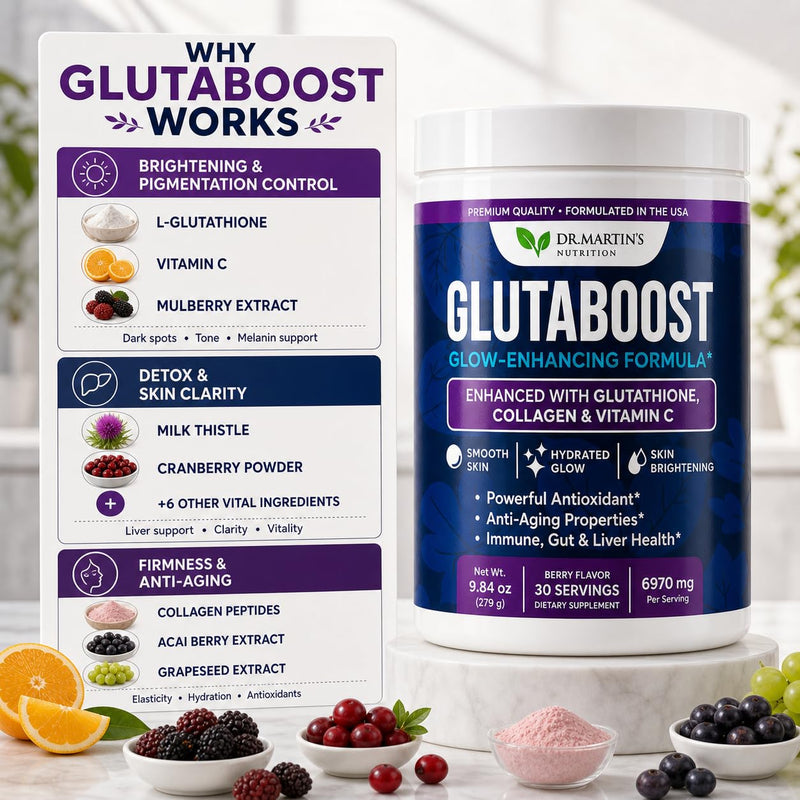 6970mg Glutathione Powder for Skin Brightening, Collagen & Vitamin C | Berry Flavor Drink Mix, L-Glutathione, Fades Dark Spots, Anti-Aging Antioxidant, Clear Skin Supplement for Women, 30 Servings