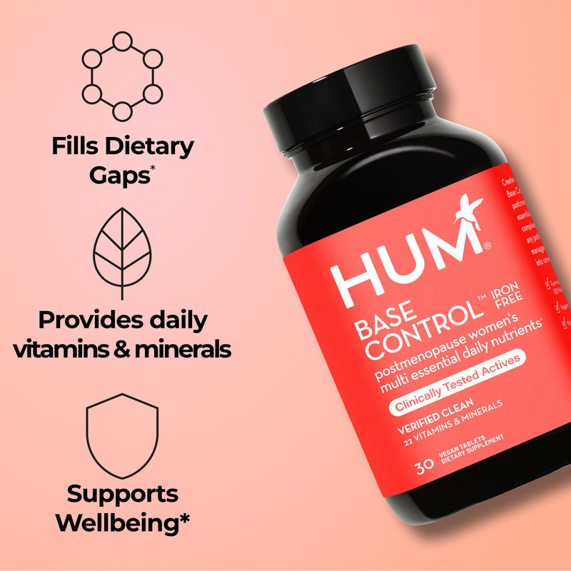 HUM Base Control Iron-Free Women's Multivitamin with 22 Nutrients, 30 Count | Biotin, Zinc, B Complex & Vitamin C, Iron-Free Formula, Women, Gluten Free, Non-GMO, 30 Capsules