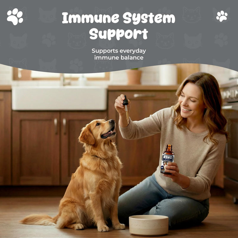 Zinc Drops for Dogs - Liquid Zinc Supplement for Skin & Coat Health, Immune Support Trace Mineral, Bacon Flavored Dog Supplement, Easy Daily Zinc for Dogs, 2 fl oz (60 mL)