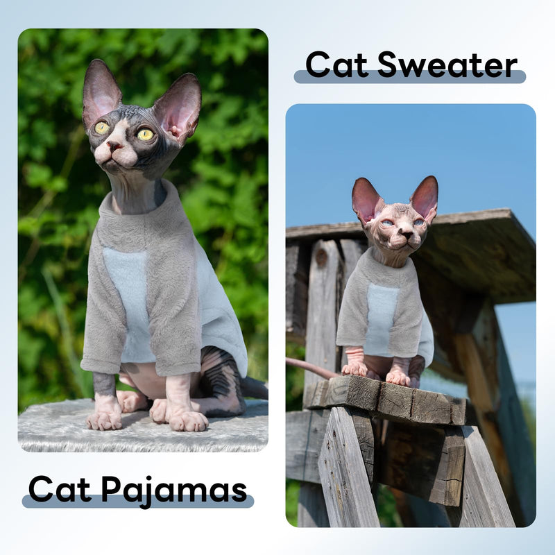T'CHAQUE Sphynx Cat Clothes, Soft Fleece Cat Sweaters for Cats Only, Pullover Shirt for Cat, Cat Pajamas with Sleeves, Kitten Hairless Cat Winter Clothes, Winter Warm Cat Outfit Onesie Jumpsuit Hoodie Large Blue - BeesActive Australia