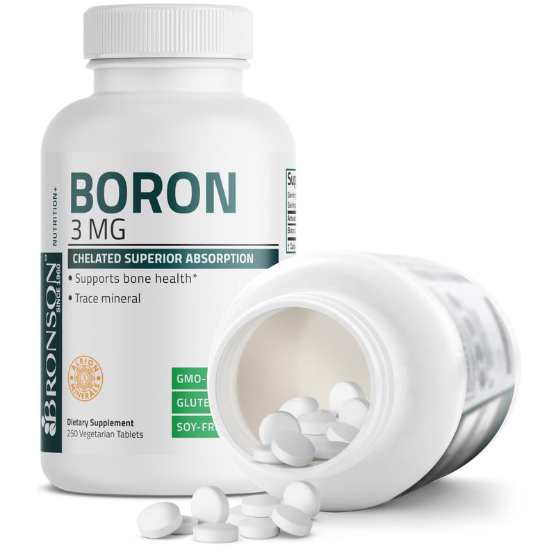Bronson Boron 3 MG Chelated Superior Absorption Supports Bone Health Trace Mineral, Non-GMO, 250 Vegetarian Tablets 250 Count (Pack of 1) - BeesActive Australia