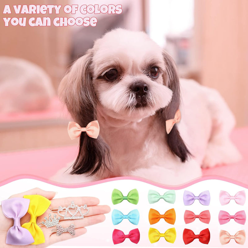 Janinka 29 Pcs Dog Hair Bows, 24 Pcs Puppy Yorkie Dog Hair Clips 5 Pcs Tiara Crystal Dog Hair Accessories, Rhinestone Barrette Grooming Hair Products - BeesActive Australia