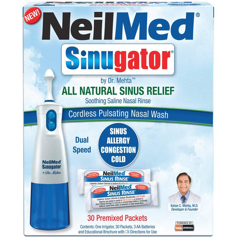 NeilMed Sinugator Cordless Pulsating Nasal Wash with 30 Premixed Packets - BeesActive Australia