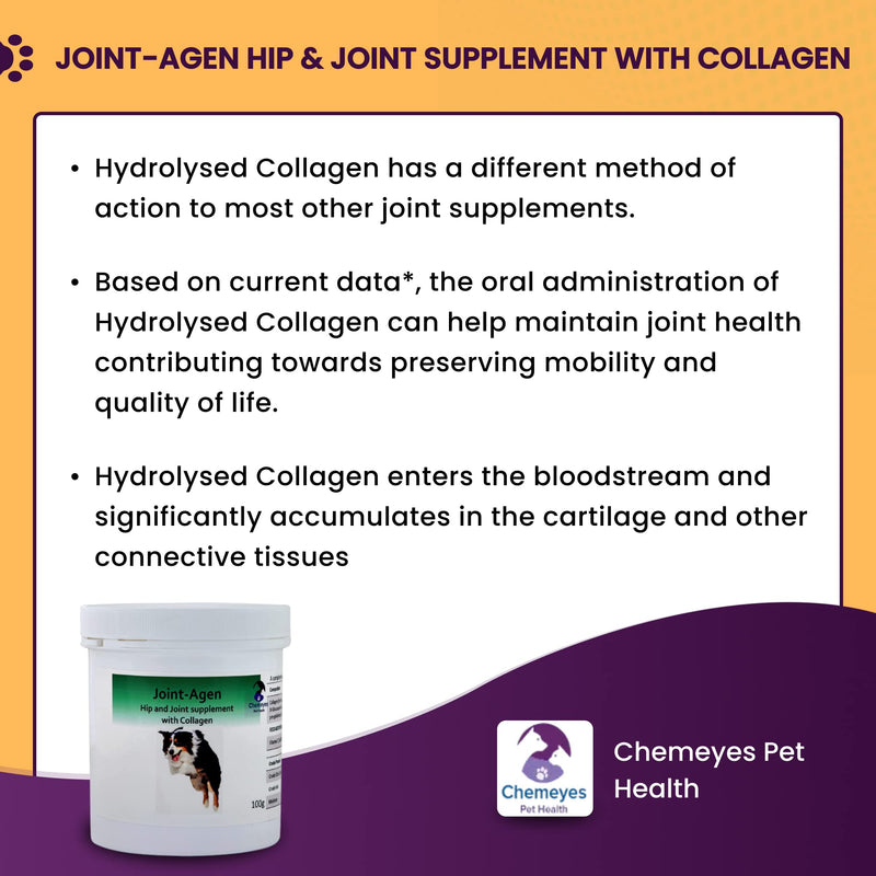 Chemeyes Joint-Agen Hip & Joint Care Powder Supplement for Dogs with Hydrolysed Collagen, Glucosamine, Vitamin-C & Hyaluronic Acid - Promotes Supple & Mobile Joints, Hip & Joint Support - 250g 250