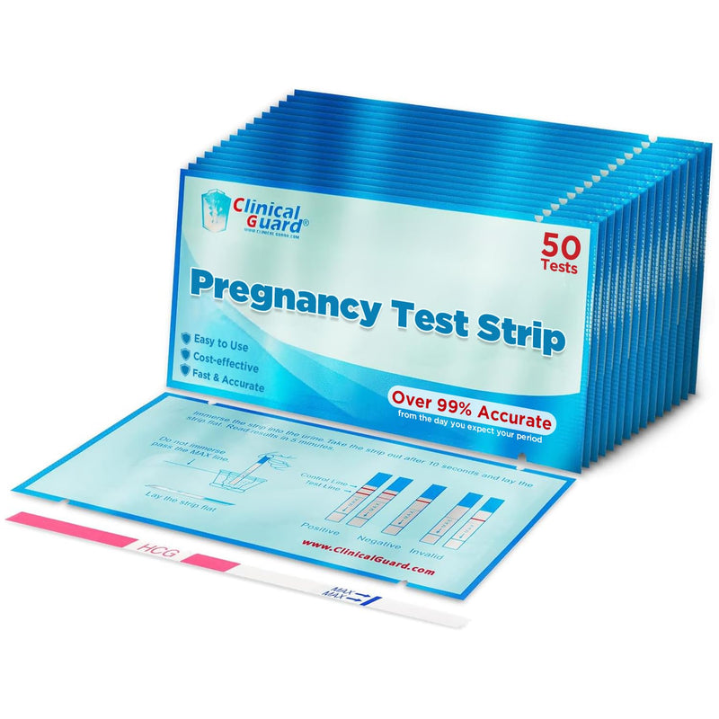 Clinical Guard 50 Pregnancy Test Strips - Sensitive & Accurate Measurement Within 5 mins - Early Detection Pregnancy Test Strip - Easy to Use for Home Tests - HCG Test Strip Kit 50 Count (Pack of 1) - BeesActive Australia
