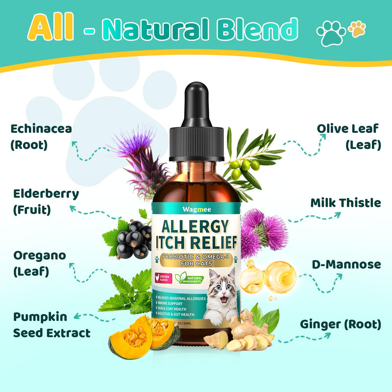Natural Allergy Relief for Cats, Cat Itchy Skin Allergy Relief Cat Probiotics Tasty Chews
