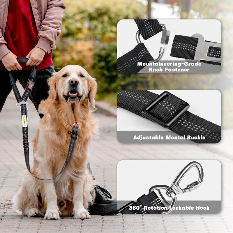 Dog Seat Belt Harness for Car, Dog Car Leash with Car Headrest & Buckle, Reflective Short Dog Leash, Pet 12 Inch Heavy Duty Leash for Dogs with Padded Handle & Locking Carabiner Clip, Black - BeesActive Australia