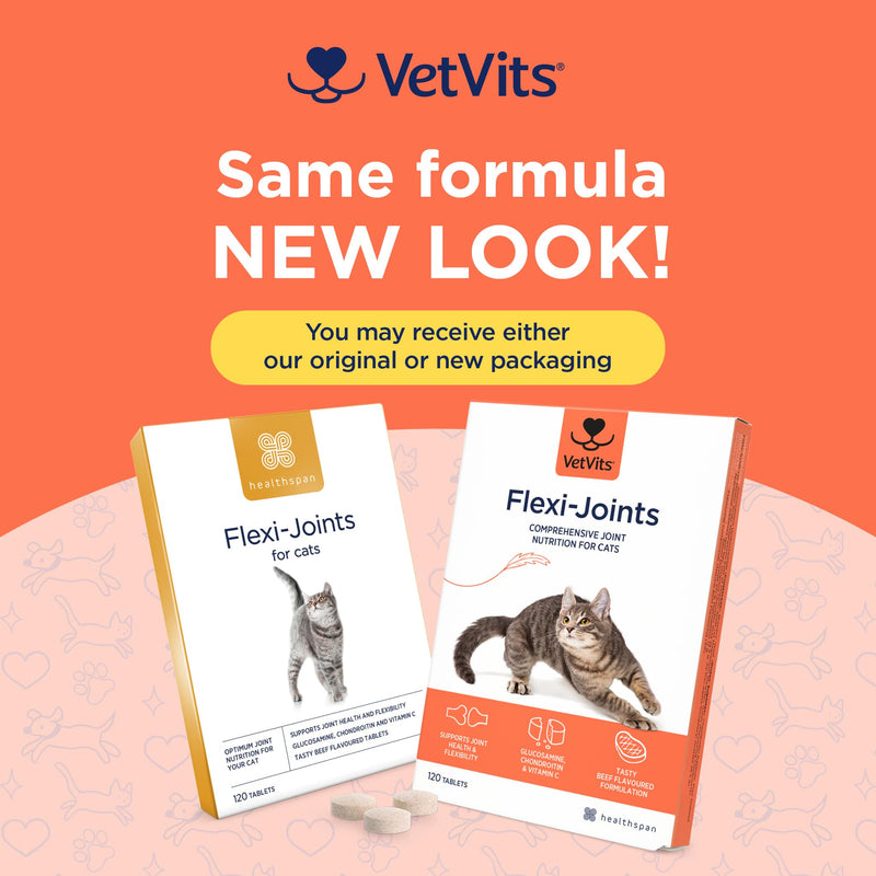 by Healthspan Flexi-Joints For Cats (4 months' supply) | Advanced Blend of Glucosamine & Chondroitin to support your cat's joint health | With Vitamins C & E | Tasty beef flavoured