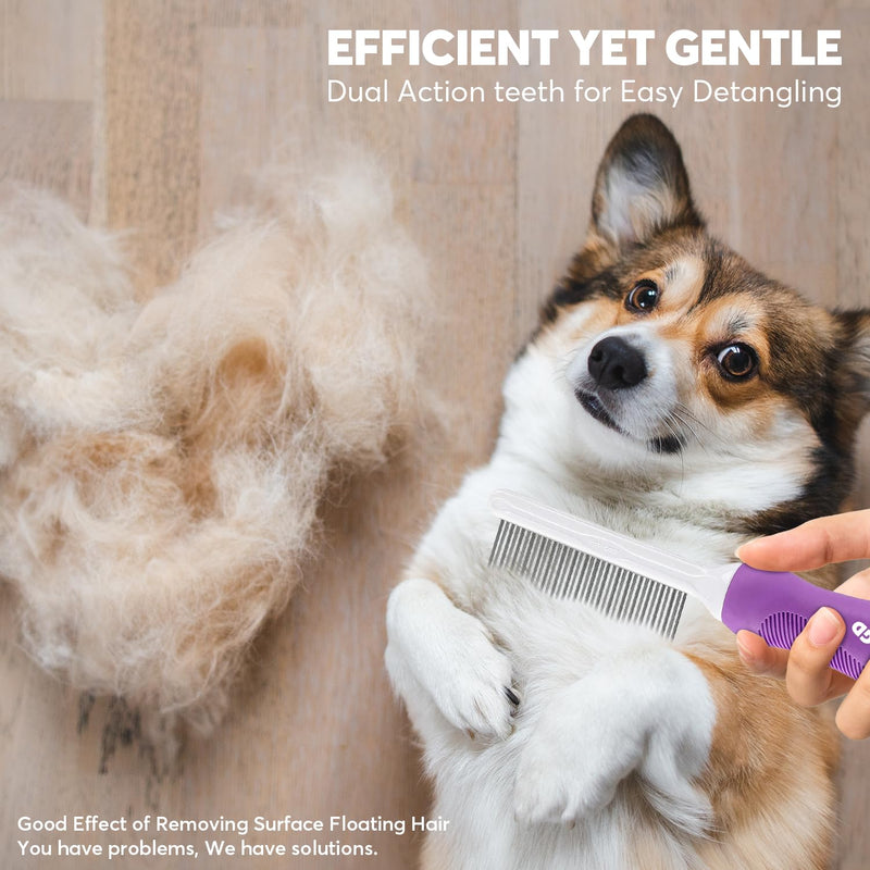 Detangling Pet Comb for Dogs & Cats with Long & Short Stainless Steel Metal Teeth for Removes Tangles and Knots - Detangler Grooming Tool for Dematting Matted Fur. - BeesActive Australia