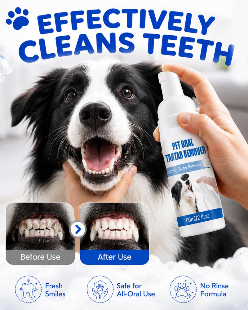 Pet Oral Tartar Remover Spray Foaming Plaque Off for Dogs Teeth Cleaning Dental Tarter Dog Blitz Clean Mouth Pets Removal Approved No Brushing Cat Sonic Foam Mousse Best Tooth Natural