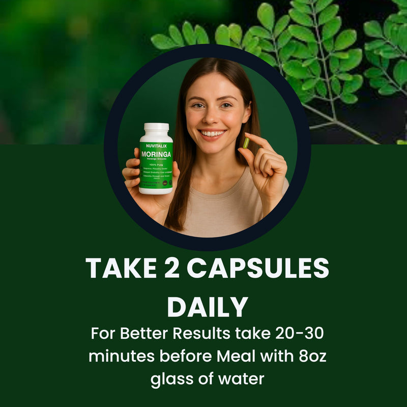 60 Moringa Pure Capsules | Organic Moringa Leaf Extract Supplement | Boost Energy, Skin, Immunity, Mental & Gut Health | Vegan Green Superfood 1