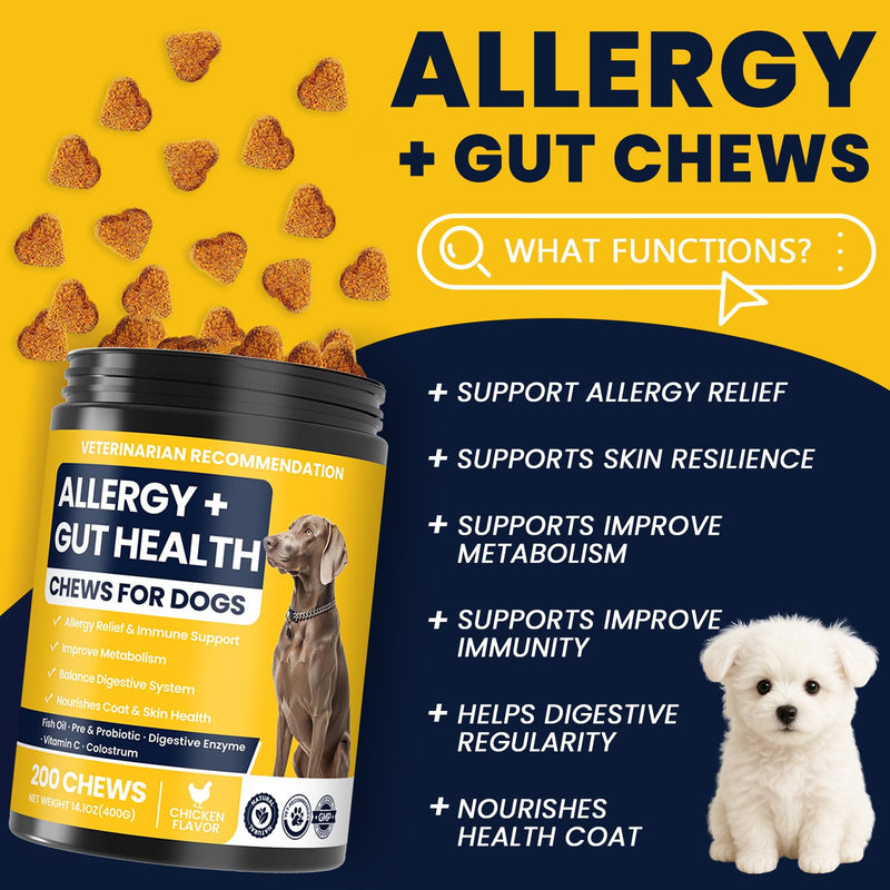 Dog Allergy Chews Probiotics for Dogs Yeast, Itchy Skin and Itchy Ears Itch Relief Immune Pre Probiotic Chews for Pet Digestive Gut Health Anti Itch Supplement for Itching and Licking Dogs Allergies Chicken