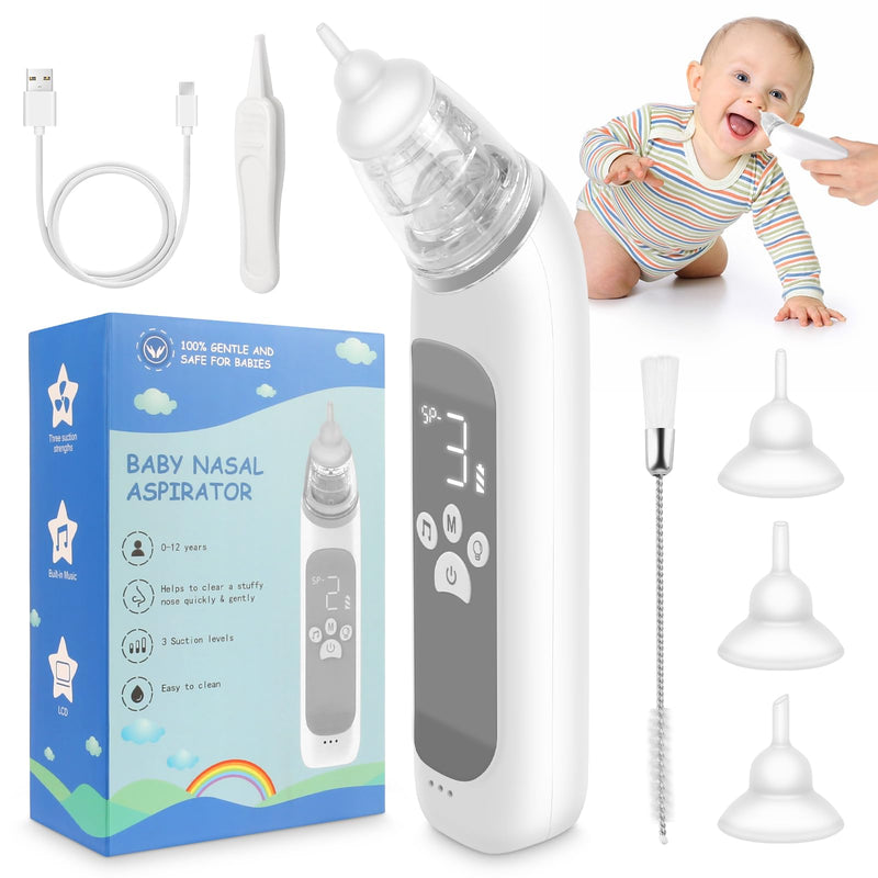 Nasal Aspirator for Baby, Electric Nose Aspirator for Toddler, Nose Sucker with Powerful Suction, Auto Nose Cleaner with 3 Silicone Tips, Adjustable Suction Level, Music and Light Soothing Function - BeesActive Australia
