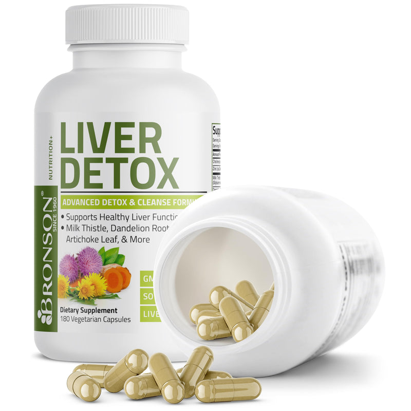 Bronson Liver Detox Advanced Detox & Cleansing Formula Supports Health Liver Function with Milk Thistle, Dandelion Root, Turmeric, Artichoke Leaf & More, Non-GMO, 180 Vegetarian Capsules Unflavored 180 Count (Pack of 1) - BeesActive Australia