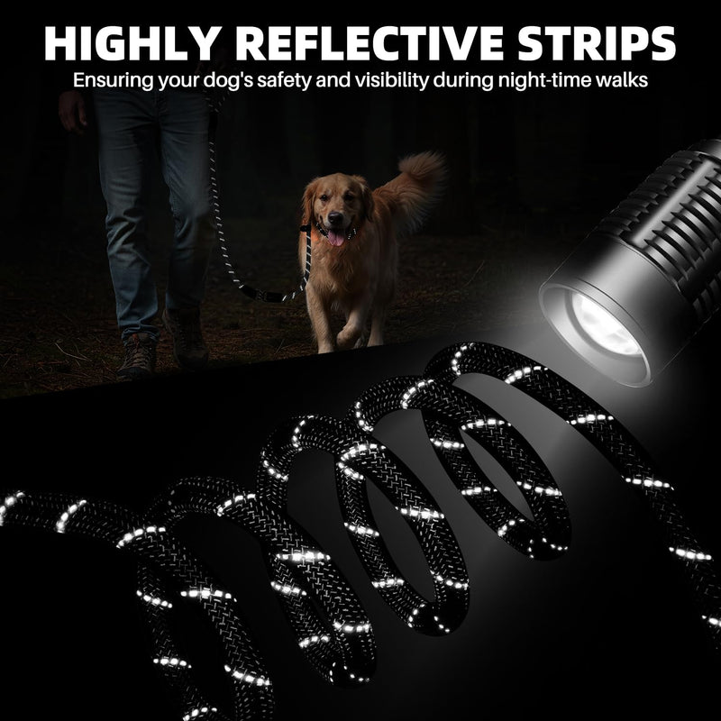 SlowTon Slip Lead for Dogs - Hands Free No Tangle Adjustable 4-6 FT 1/2” Rope, Heavy Duty Nylon Leash for Large Medium Dogs that Pull, No Pull Training Slip Leashes, 20-120lb, Black