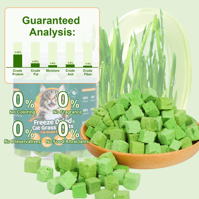 100g Freeze-Dried Cat Grass Treats, Natural Hairball Treatment for Cats, Edible Cats Chew Toy Cat Treats Snack for Teething Cleaning Hairball Removal 3.53 Ounce (Pack of 1)