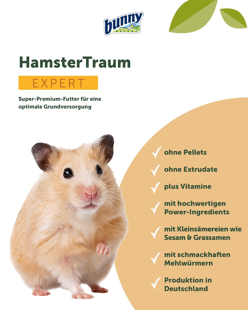 bunnyNature HamsterTraum Expert - complete food for hamsters - hamster food mix with vitamins, power ingredients & mealworms - 500g - BeesActive Australia