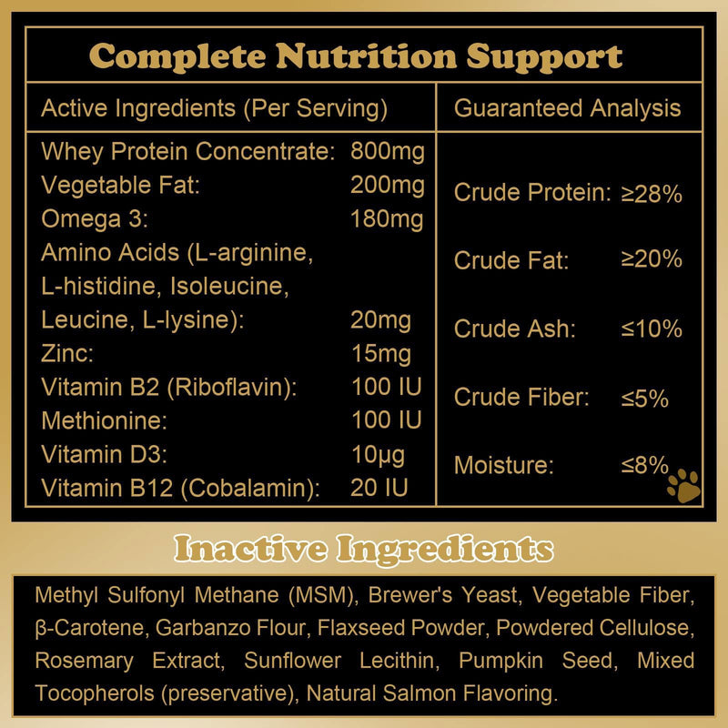 Dog Weight Gainer Supplements - Muscle Builder Chews for Lean Mass - 800mg Whey Protein & BCAAs - High Calorie Food Topper for Picky, Active & Underweight Breeds (100 Ct)