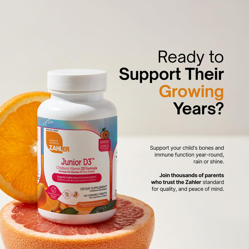 Zahler Junior D3 - Immune Health Support for Growing Kids - Vitamin D3 for Bone Health Support - Kosher, Gluten-Free & Dairy-Free - Orange, 120 Chewable Tablets (120 Servings)