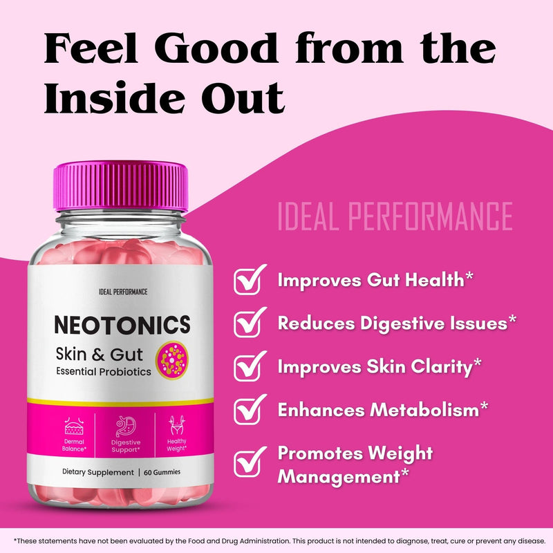 Neotonics Skin and Gut Gummies, Neotonics Skin & Gut Health, Neotonics Gummies Glow Up Skin Supplement Neotonics Clear Skin Supplement - Skin Gummies For Smooth Skin Probiotic Gummies Reviews (3 Pack)