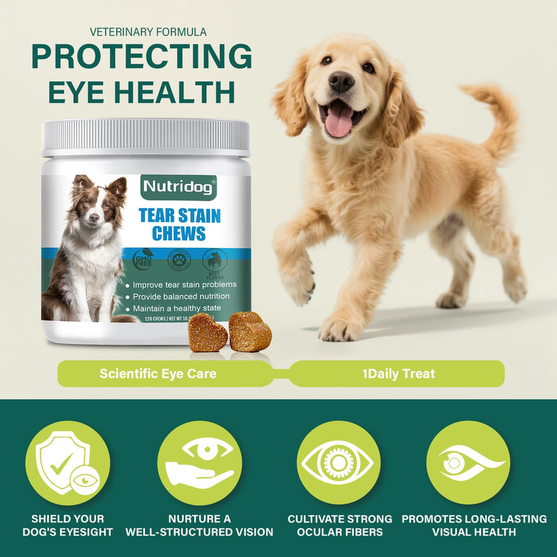 Tear Stain Chews for Dogs - Dog Tear Stain Remover & Supplement with Antioxidant Blend, Vitamin C, Lutein - 120ct Beef Flavor Soft Chews for Eye Health & White Fur Care (ND-038) ND-038