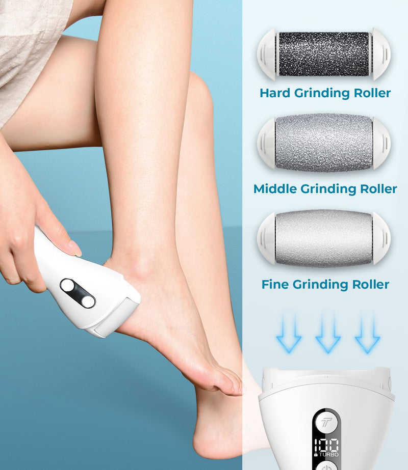 Electric Callus Remover for feet,Rechargeable Foot File Electronic Pedicure Tools Kit for Calloused Removal, Waterproof Electric Foot Scrubber Duty Feet Care for Heels Dead BCM-1138T-White - BeesActive Australia