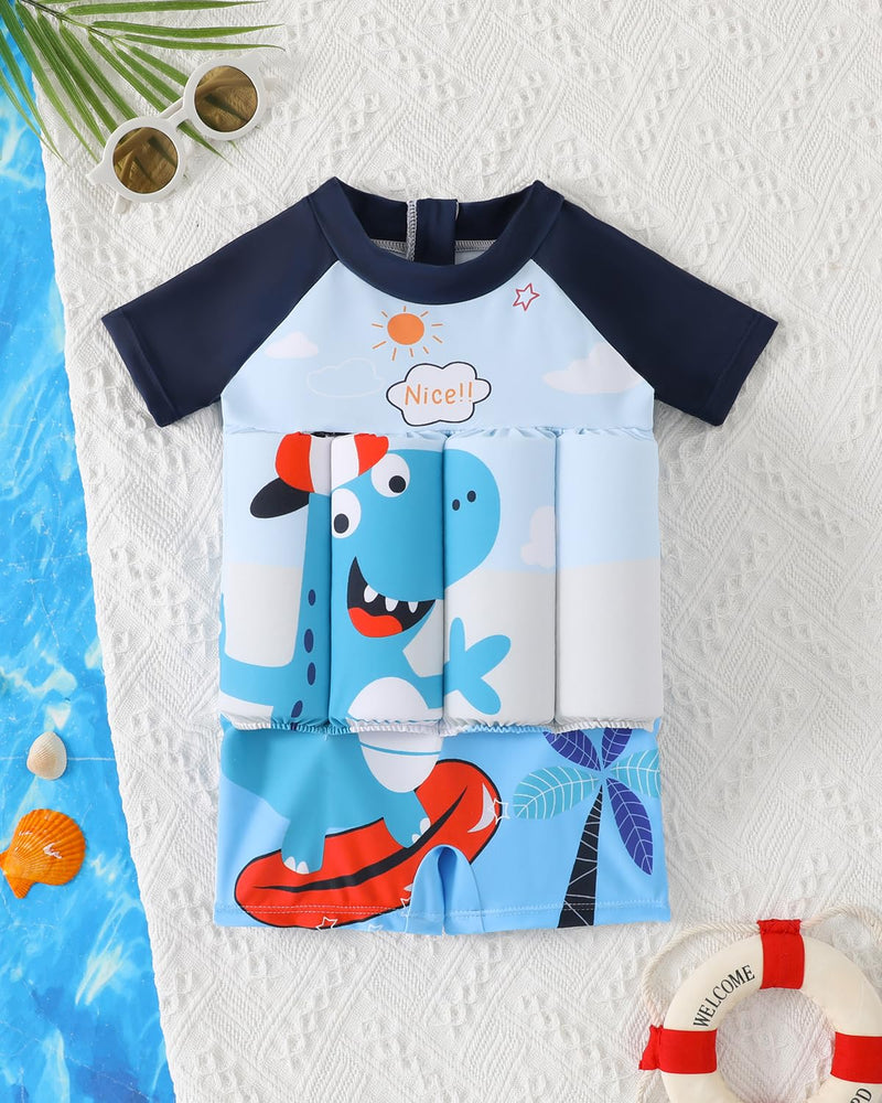 Toddler Floatation Swimsuit Boys 1-6T, One Piece Float Suit with Built-in Floats, UPF 50+ Floating Bathing Suit White Dinosaur 3-4T - BeesActive Australia