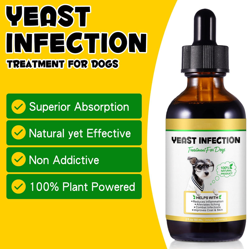 Yeast Infection Treatment for Dogs – Natural Dog Ear Infection & Itchy Skin Relief Drops – Allergy Support, Immune Boost, Bacon Flavour, 60ml – Safe for All Breeds & Sizes